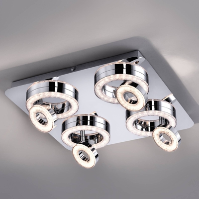 Lámpara LED de techo Tim cuadrada con 8 anillos