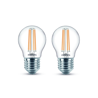 Philips LED E27 P45 4,3W filamento 2700K 2 ud