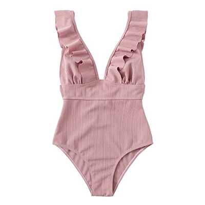 Bañadores Mujer Trajes de Baño Una Pieza Retro Volante Fruncido Push Up Escote en V Profundo Halter Elegante Monokini Bañador Natacion Reductor Tankin