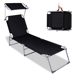 Tumbona Plegable Playa con Parasol, Silla Gravedad Cero Tumbona Jardin Exterior Plegable Hamaca y Tumbona Reclinable Multiposiciones de 4 Posiciones d precio