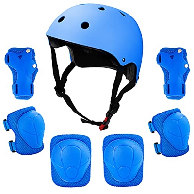 IPSXP Blue Ensemble de Casque de vélo pour Enfants Genouillères - 3~8 Ans Ensemble d'équipement de Protection pour Enfants pour Le Sport Cyclisme Vélo