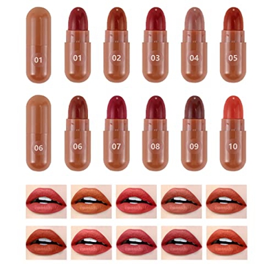 Boobeen 10Pcs Lipstick Makeup Set Long-lasting & Moisturizing Lipstick Smooth Highly Pigmented Lipstick Mini Capsules Lipstick Gift Sets for Girls and