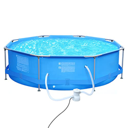 Sekey Piscina de Verano Redonda con Bomba de Filtrado, Piscina de Metal Octogonal Ø 300 x 76 cm Adecuada Para Niños y Toda la Familia Azul Claro en oferta