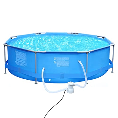Sekey Piscina de Verano Redonda con Bomba de Filtrado, Piscina de Metal Octogonal Ø 300 x 76 cm Adecuada Para Niños y Toda la Familia Azul Claro