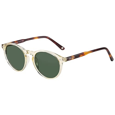H HELMUT JUST Gafas de Sol para Mujer Hombre Polarizadas Redondas Vintage Transparente Amarillo TR90 y Acetato