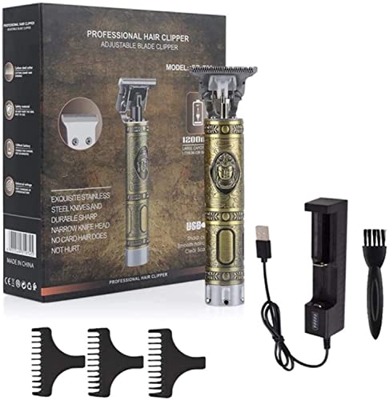Maquina Cortar Pelo Profesional Budha, Recortadora de Barba Perfila y Afeita, con Carga USB Inalámbrica, Estilo Retro Hair Trimmer Barbero (Hair trimm