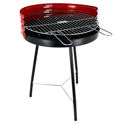 Algon - Barbacoa Redonda con Patas Desmontables, Acero Cromado, Parrilla zincada con Grill Regulable por Niveles, carbón, leña, jardín, Ø 50 cm
