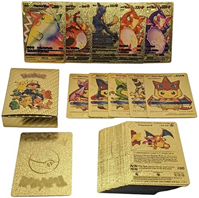 55 Cartas Pokemon Doradas Colección En Español. Cartas Pokemon V, VMAX, GX, DX y EX Doradas, Cartas de Alta Potencia, Caja Edición Coleccionista (Dora