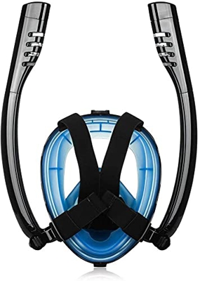 Máscara de esnórquel de Cara Completa Máscara de Buceo Antifog Tubo Doble Snorkel Máscara de Buceo Gafas de respiración con Montaje de cámara para esn