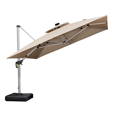 PURPLE LEAF Sombrilla de Jardín 3.3x3.3 m con LED, Poste de Aluminio con manivela giratoria 360°, basculante UV 50+, para exterior Piscina Jardín Terr