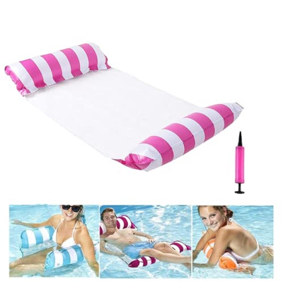 Hamaca hinchable de agua, colchón de aire para piscina, hamaca plegable, 4 en 1, tumbona para piscina, tumbona para adultos, con bomba, diseño de raya