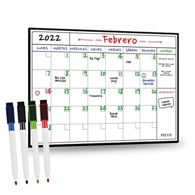Previs Pizarra Magnetica Nevera 40x30cm - Calendario Magnetico con Lista Compra Nevera - Calendario Nevera Iman y Pizarra para Cocina - Planificador M