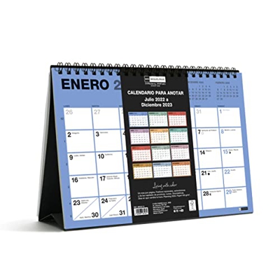 MIQUELRIUS - Calendario Sobremesa 18 meses - de Julio 2022 a Diciembre 2023 - con espacio para escribir - Tamaño A5 - Color