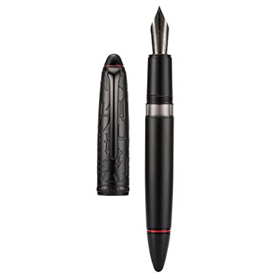 Pluma estilográfica Hongdian N6 de resina de metal negro, pluma clásica de punta fina de iridio negro, incluye bolígrafo de escritura de caja de metal