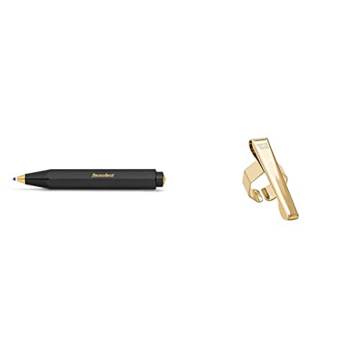 Kaweco Classic Sport - Bolígrafo, color negro + Sport - Clip octogonal, color dorado