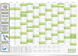 Calendario de pared 2023 de color verde, formato 42,0 x 29,7 cm, DIN A3, enrollado, planificador anual, póster en alemán precio