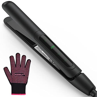 ASDIBUY Plancha de pelo de cerámica turmalina, ajuste de temperatura de 170 ℃ - 230 ℃ Pantalla LCD Digital para cabellos finos y gruesos, con un guant