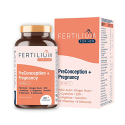 FERTILIUM MUJER | Preconcepción y Embarazo | Aumenta la Fertilidad Femenina | Acido Fólico + Inositol + Q10 + 12 Vitaminas + 9 Minerales | 60 Cápsulas características