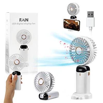 Mini Ventilador Portátil, Ventiladores USB de 3000 mAh Recargable, Ventiladores de Sobremesa Plegable, Ventilador Silencioso Ajustable de 5 Velocidade