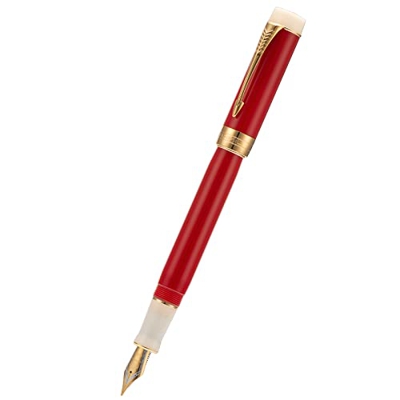 Jinhao 100 Centennial - Pluma estilográfica de resina roja-blanca, punta fina de iridio con ribete dorado