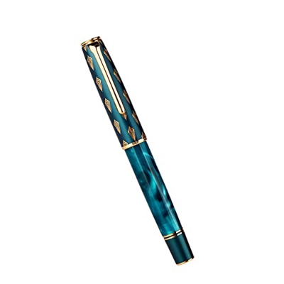 Pluma estilográfica Hongdian N7 Blue Peacock Resin Piston, pluma clásica de punta fina iridio, pluma lisa con caja de metal