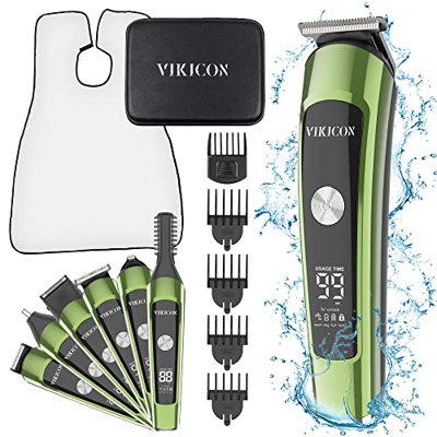 VIKICON Cortapelos para hombre, resistente al agua, multifunción, cortapelos eléctricos, bigote, con recogedor de barba y caja de almacenamiento