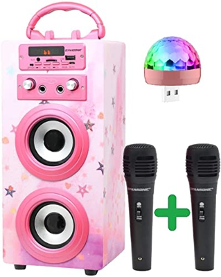 DYNASONIC - (3ª Gen) Altavoz Bluetooth Portatil con Modo Karaoke y Micrófono, Radio FM y Lector USB SD (Modelo 15, Luces Discoteca)