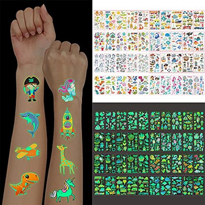 Tatuajes Temporales Niñas Niños, 400 Tatuajes Luminosos Temporales Falso Pegatinas,Tatuajes Unicornio Dinosaurio Sirena Pirata, Tatoos Stickers Regalo