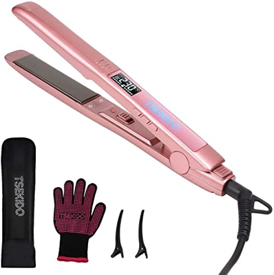 TSEKIDO Plancha Pelo Profesional, Plancha Para El Pelo Titanio Mini, Planchas Del Pelo Con Termostato, Rizador Cabello Ondas 80-230°C Temperatura Ajus