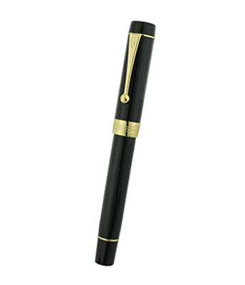 Jinhao 100 Centennial - Pluma estilográfica de resina negra, punta mediana de iridio y borde dorado
