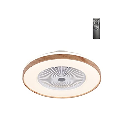 CristalRecord - Ventilador Plafón Silencioso con Luz LED de Aspas Ocultas Blanco y Madera Chama