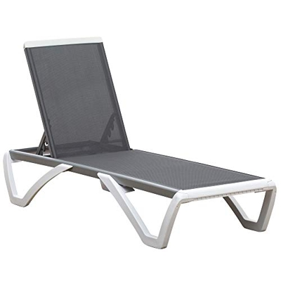 Outsunny Tumbona Reclinable de Jardín con Ruedas y Respaldo Ajustable en 5 Niveles Sillón Relax de Aluminio para Terraza Balcón Piscina 170x67,5x95 cm