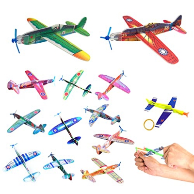 12 piezas de avión de lanzamiento manual de espuma y 6 piezas de goma de avión Catapulta, para niños, juguetes deportivos al aire libre para niños