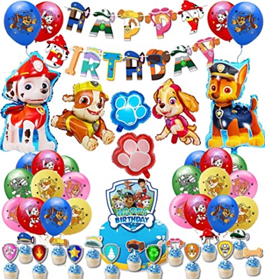 45pcs Paw Dog Patrol Balloons,Globos de Patrulla Canina,Globos De Dibujos Animados,Helium Foil Balloons,Niños Niñas Juego de Decoración de Cumpleaños,