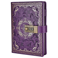 Cuaderno de diario de cuero vintage con cerradura de combinación, diario secreto de flores en relieve B6, papel rayado rayado para escribir, regalo pa precio
