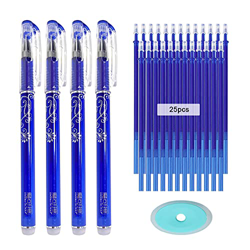 QAQHZW Borrable Boligrafos de Gel con Borrador, 4 Bolígrafo y 25 Roller Recambios, Pluma de Tinta Punta de 0,5 mm Bolis para Niños, Estudiantes y Adul características