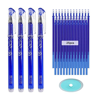 QAQHZW Borrable Boligrafos de Gel con Borrador, 4 Bolígrafo y 25 Roller Recambios, Pluma de Tinta Punta de 0,5 mm Bolis para Niños, Estudiantes y Adul