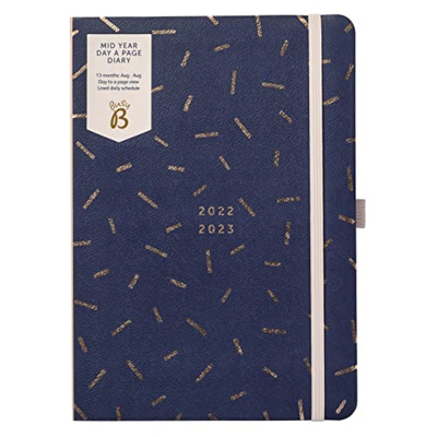 Busy B - Agenda diaria mediados de año Agosto 2022 - Agosto 2023 - Multicolor - Planificador diario A5 con portabolígrafos, cierre elástico y planific