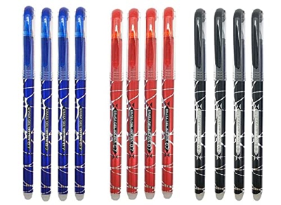 RHardware 12 bolígrafos de tinta azul,roja,negro borrable de gel 0,7mm, bolígrafos papelería escolar