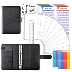TOYESS 30Pcs Carpeta de Cuaderno A6, Archivadores Cuero de PU con 12 Bolsas Transparente, 12 Hojas de Presupuesto, Clasificador de Presupuesto para Gu precio