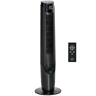 HOMCOM Enfriador de Aire 60W Silencioso con Mando a Distancia 3 Velocidades 4 Modos Oscilación 70° Pantalla LED Táctil y Temporizador 12h para Dormito