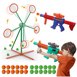 Juego de Tiro, Juguetes de Tiro al Blanco Juego de Jardín Girar Objetivo de Tiro Electrónico con 2 Piezas Lanzador Pelotas Espuma, 24 Bolas de Espuma  características