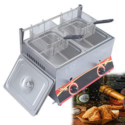 SAFGH Freidora de Gas de Gran Capacidad, freidora de GLP de Acero Inoxidable para Uso doméstico y Comercial, Potencia de Fuego Ajustable, con cestas y en oferta