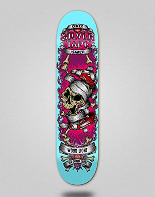 Wood Light Monopatín Skate Skateboard Deck Tabla Silver Tape Blue 7.875