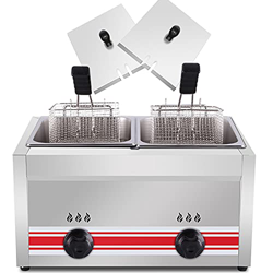 SAFGH Máquina de Patatas Fritas de Acero Inoxidable, freidora de Gas de Gran Capacidad de 10 l/20 l/30 l, Potencia de Fuego Ajustable Independiente, c características