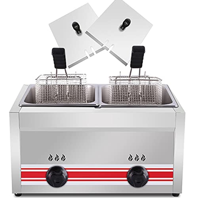 SAFGH Máquina de Patatas Fritas de Acero Inoxidable, freidora de Gas de Gran Capacidad de 10 l/20 l/30 l, Potencia de Fuego Ajustable Independiente, c