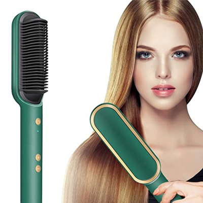 Cepillo Alisador de Pelo Verde | Cepillo Plancha de Pelo Profesional | Alisador de Pelo | 6 Niveles de Temperatura Regulable | Cepillo Alisador de Pel
