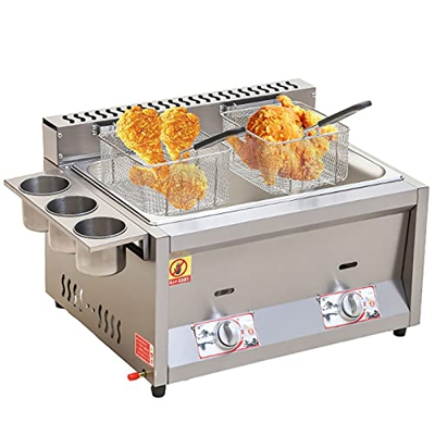 SAFGH Freidora de Gas de encimera Comercial, freidora de Gran Capacidad de 20 l, Control de Temperatura Independiente, para Patatas Fritas, donas, Pes