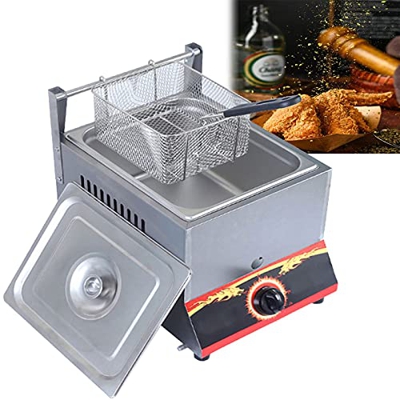 SAFGH Freidora de Gas de Gran Capacidad, freidora de GLP de Acero Inoxidable para Uso doméstico y Comercial, Potencia de Fuego Ajustable, con cestas y