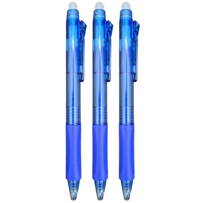 Bolígrafo Borrable Retráctil Plus, Tinta De Gel, Color Azul, Punta de 1 mm y trazo de 0,7 mm. (3 Bolígrafos + 3 Recambios)